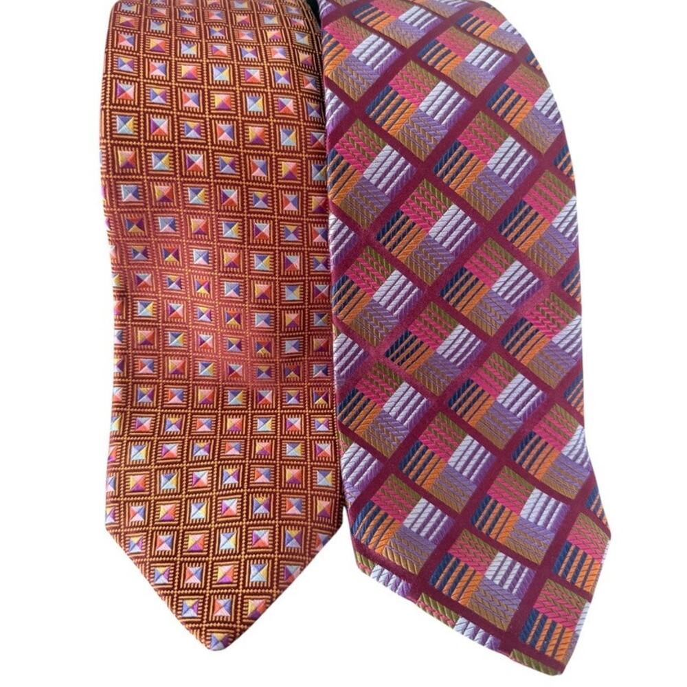 Robert Talbott The Best of Class Neck Tie Lot 2 Orange Geometric Work Preppy Dad